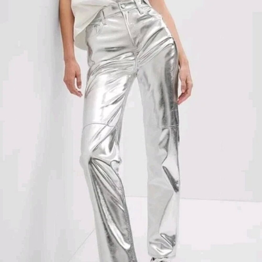 Gap Silver Metallic Cheeky High Rise Straight Pants